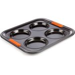 Le Creuset Antihaft Backform für Yorkshire-Pudding, Für 4 Stück (Ø 10 cm), PFOA-frei, Sauerteigbeständig, Aus Karbonstahl gefertigt, Anthrazit-Orange