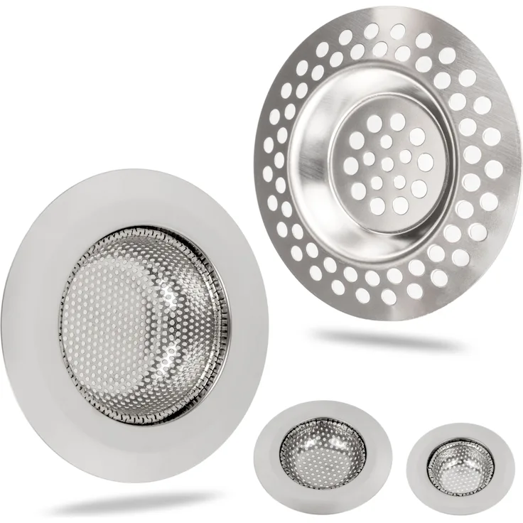 Abfluss Siebe mit allen wichtigen Größen, 4er Set, Ø 55 mm + Ø 70 mm flach + Ø 70 mm tief + Ø 90 mm , geeignet für Ø 25 - 55 mm Spülbecken Abflüsse