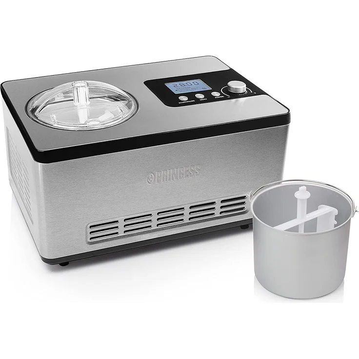 Princess 282604 Deluxe Eismaschine, 180W, 3 Leistungsstufen, Kühlkompressor, 2L, für Eiscreme, Frozen Joghurt, Sorbets und Granita, silber – Bild 2