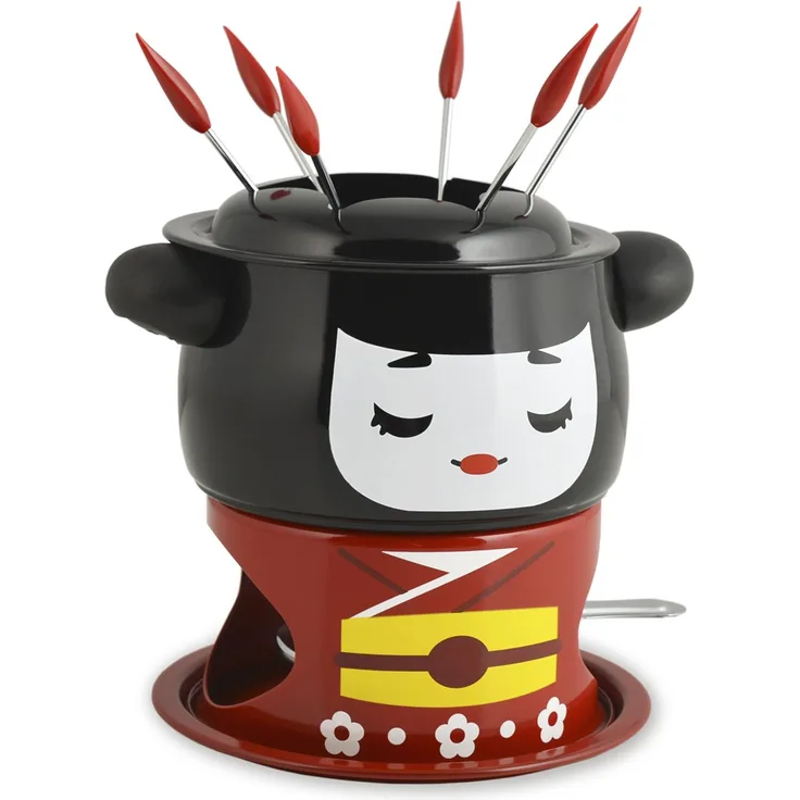 Home Dolly Fondue-Service, Holz-Metall, Schwarz, 11 Stück