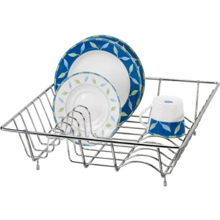 Wenko Geschirrabtropfkorb - Teller- und Tassenablage, verchromtes Metall, 35 x 9 x 35 cm, Silber glänzend