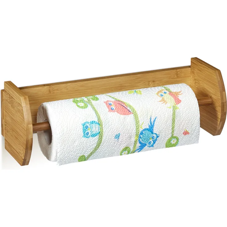 Relaxdays Bambus HBT: 12 x 37 x 13 cm Papierrollenhalter Holz zur Wandmontage als Spender und Halter für Küchenrolle Küchenrollenspender sowie Haushaltsrollenhalter, Natur Wand Küchenrollenhalter