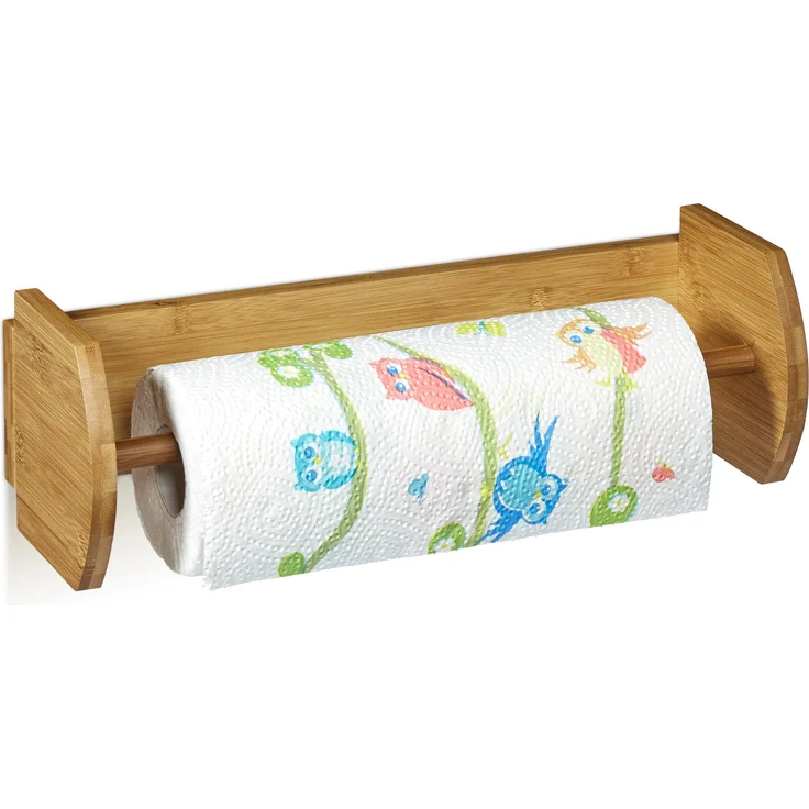 Relaxdays Bambus HBT: 12 x 37 x 13 cm Papierrollenhalter Holz zur Wandmontage als Spender und Halter für Küchenrolle Küchenrollenspender sowie Haushaltsrollenhalter, Natur Wand Küchenrollenhalter – Bild 1