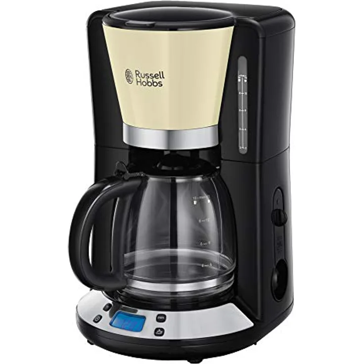 Russell Hobbs Digitale Kaffeemaschine Colours+ creme, programmierbarer Timer, 1,25l Glaskanne, bis 10 Tassen, Warmhalteplatte, Abschaltautomatik, 1100W, Filterkaffeemaschine 24033-56