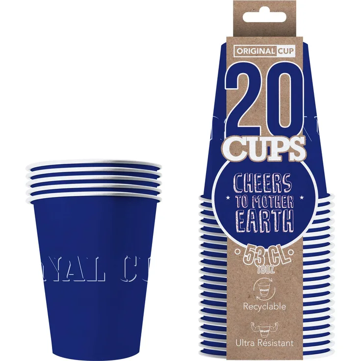 Original Cup 20 x Amerikanische Pappbecher für Bier Pong 53cl - Trinkspiele - Partyzubehör - Blau