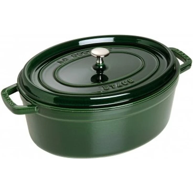 Staub 1103185 Cocotte-Bräter, oval mit Deckel 31 cm, 5,5 L, mit mattschwarzer lierung im Inneren des Topfes, basilikumgrün – Bild 1