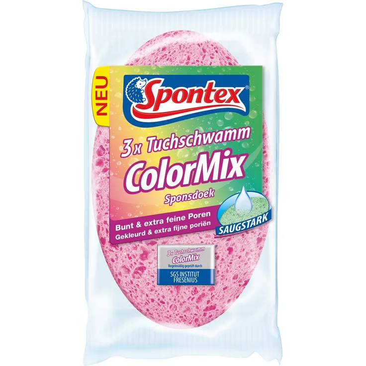 Spontex ColorMix Tuchschwamm, Extra saugstark und reißfest, 3er Pack (1 x 3 Stuck)