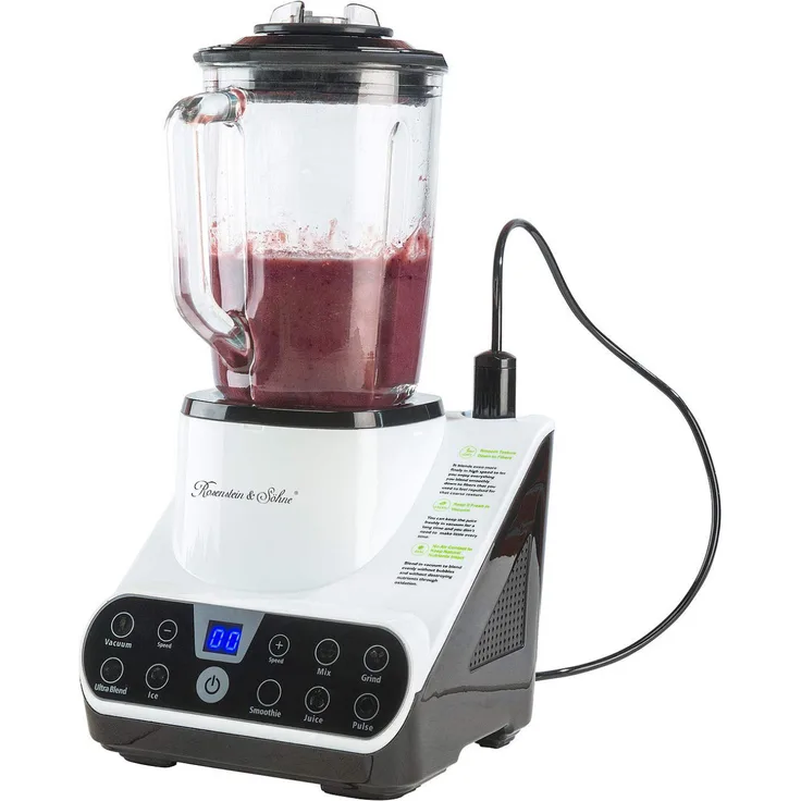 Rosenstein & Söhne Vakuum Mixer Standmixer mit Vakuumier Funktion, 1300W, 1,5L, LED Touch Display, weiß
