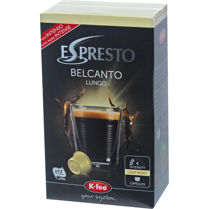 K-Fee Espresto Belcanto Lungo, Espresso, Kaffee, Röstkaffee, 16 Kapseln, 8 Portionen