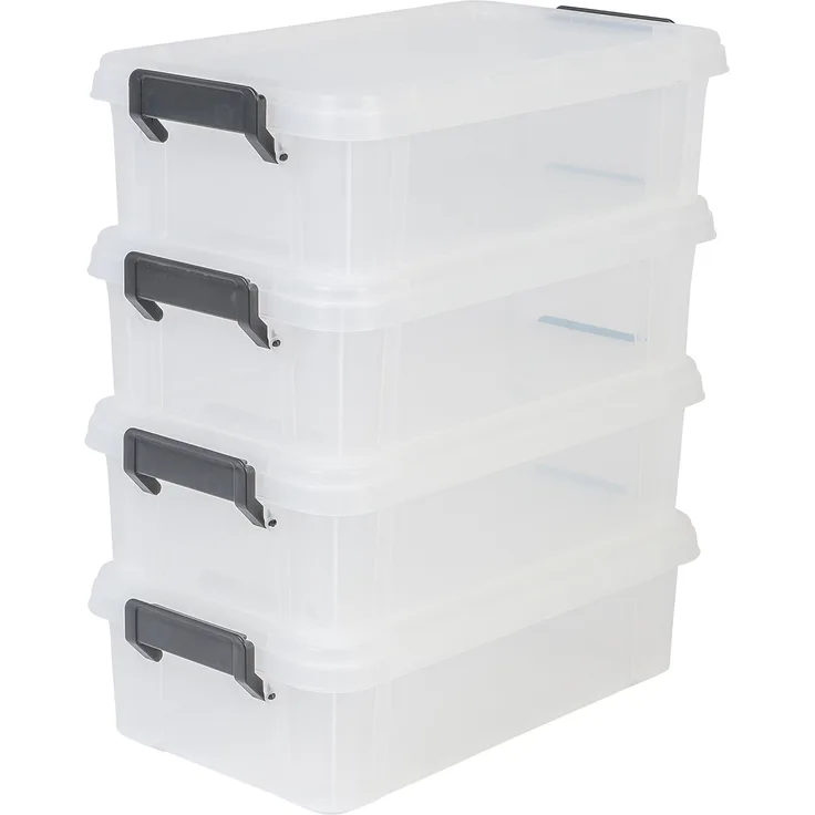 IRIS 4er-Set Aufbewahrungsboxen - Kisten mit Deckel - Stapelboxen 'Multi Box', MBX-4, Kunststoff, transparent, 4 L, 36,5 x 21,4 x 10,5 cm
