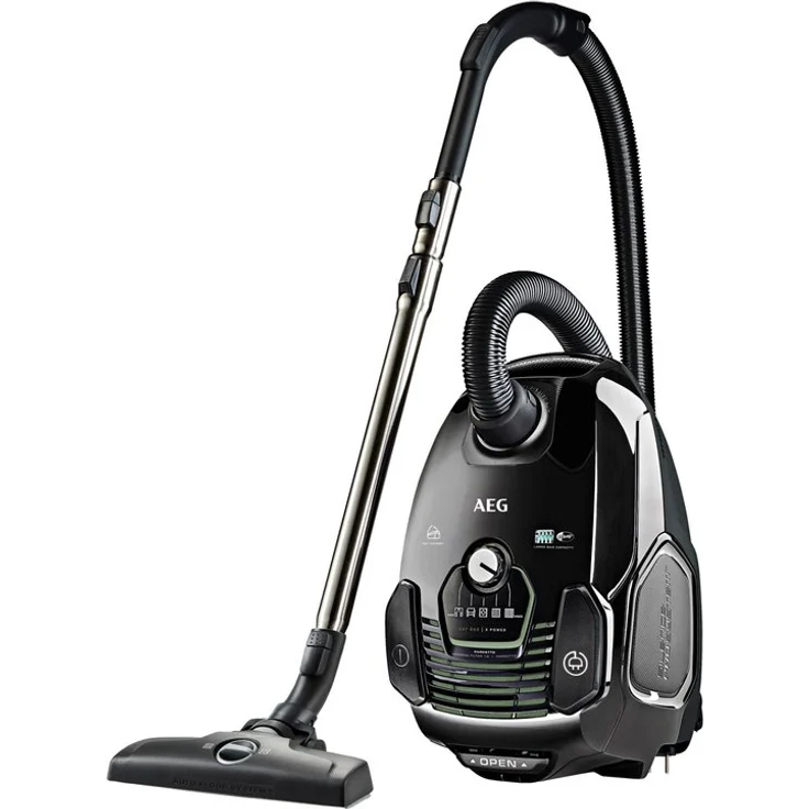 AEG VX7-2-ÖKOX Staubsauger mit Beutel (60% Recyclingmaterial, 360° Räder, inkl. Zusatzdüsen, Ergo-Handgriff, waschbarer Filter, 650 Watt, 12 m, neue technische Version) schwarz-grün – Bild 1
