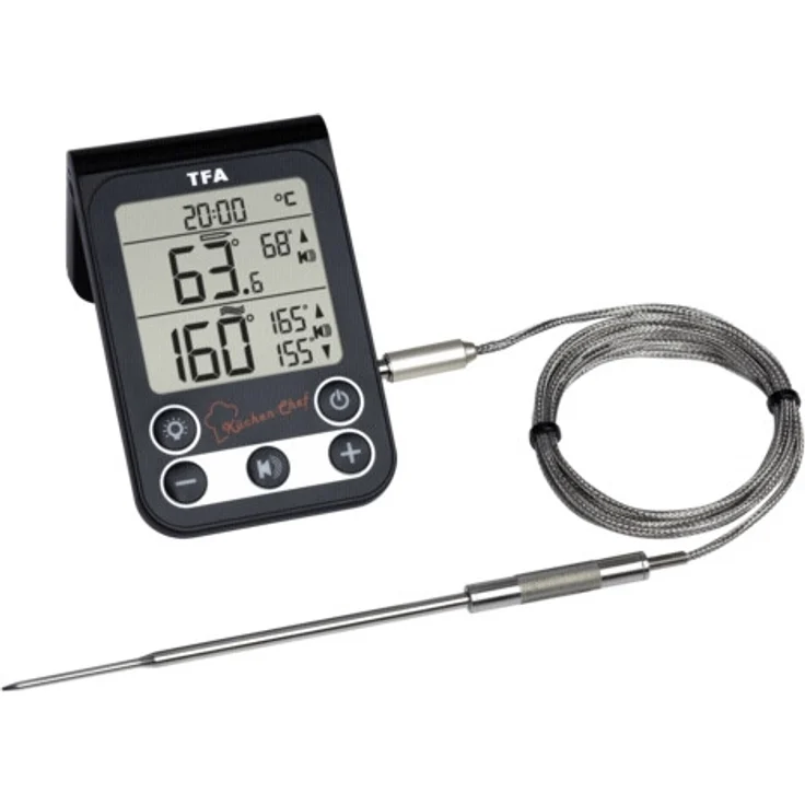 TFA Dostmann Küchen-Chef Digitales Grillthermometer-Bratenthermometer, Kontrolle der Kerntemperatur und Garraumtemperatur, mit Knickschutz und Alarmton – Bild 1