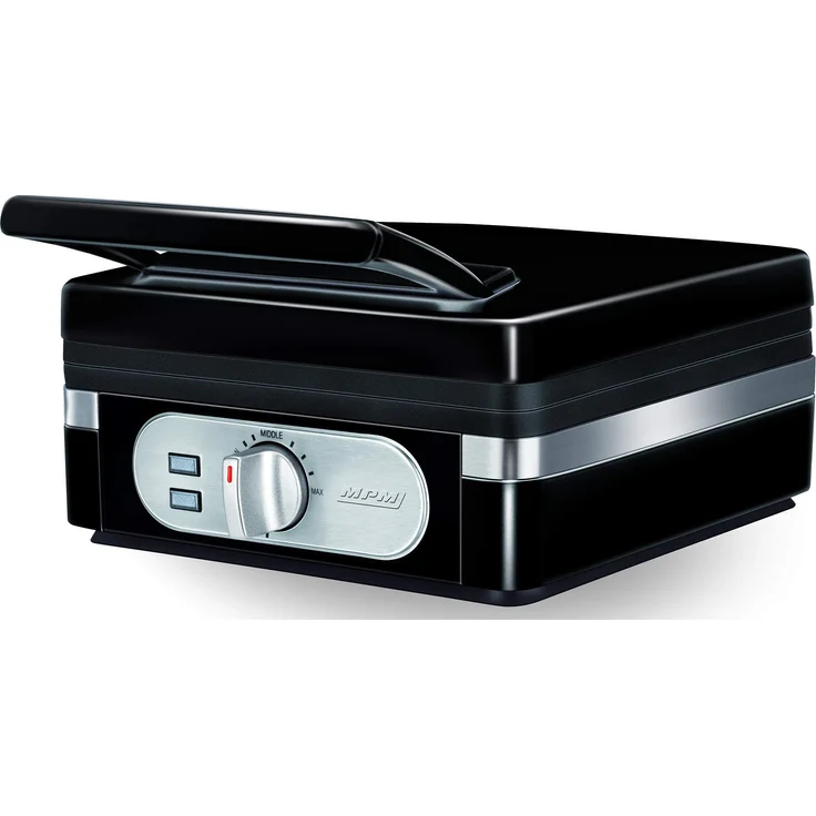 MPM MGO-24 Professionelles Waffeleisen für 2 Dicke belgische Waffeln, Antihaftplatten, automatische Temperaturregelung, schwarz, 1400W