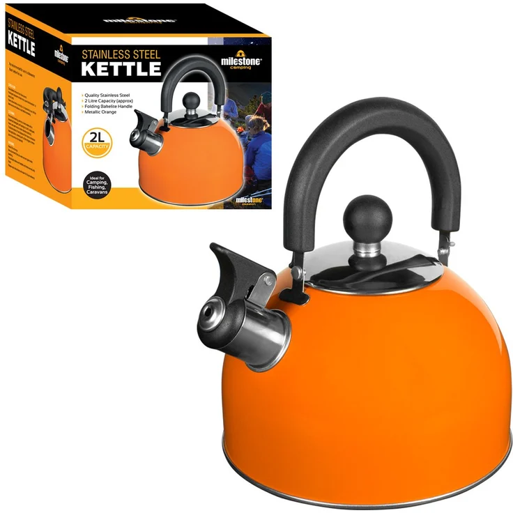 Milestone Camping Edelstahl Wasserkocher ? Orange, 2 Liter – Bild 1
