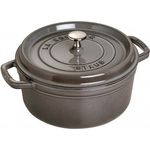 Staub 1102418 Cocotte-Bräter, rund mit Deckel 24 cm, 3,8 L, mit mattschwarzer lierung im Inneren des Topfes, graphitgrau