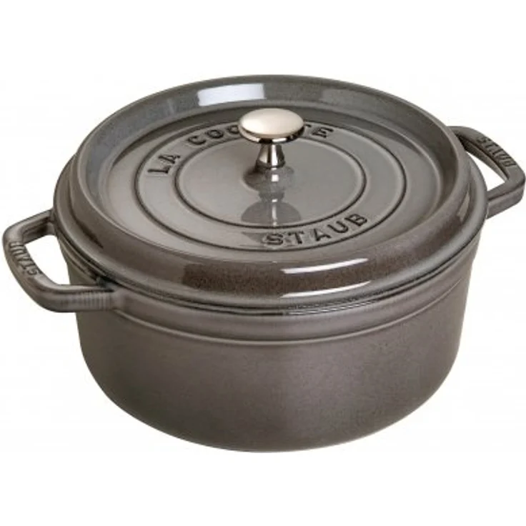 Staub 1102418 Cocotte-Bräter, rund mit Deckel 24 cm, 3,8 L, mit mattschwarzer lierung im Inneren des Topfes, graphitgrau – Bild 1