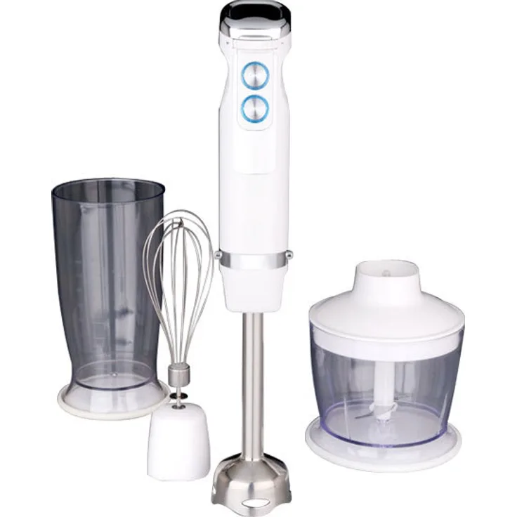 Gastroback 40974 Design Stabmixer Advanced, 10 Geschwindigkeitsstufen und Turbo-Funktionen, 800 Watt, inkl. Mixbehälter (800 ml) und Zerkleinerer (500 ml) mit Deckel, Schneebesen, Edelstahl, Weiß