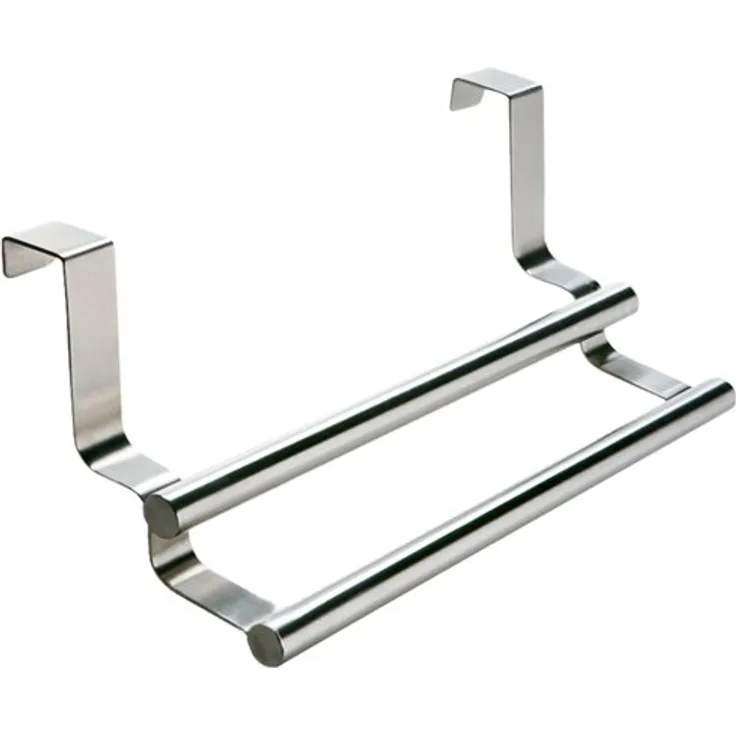 Wenko 79172100 Tür-Handtuchstange Twin, mit 2 Stangen, Handtuchhalter für Schranktüren, Edelstahl rostfrei, 23,5 x 10,5 x 8,5 cm, silber matt