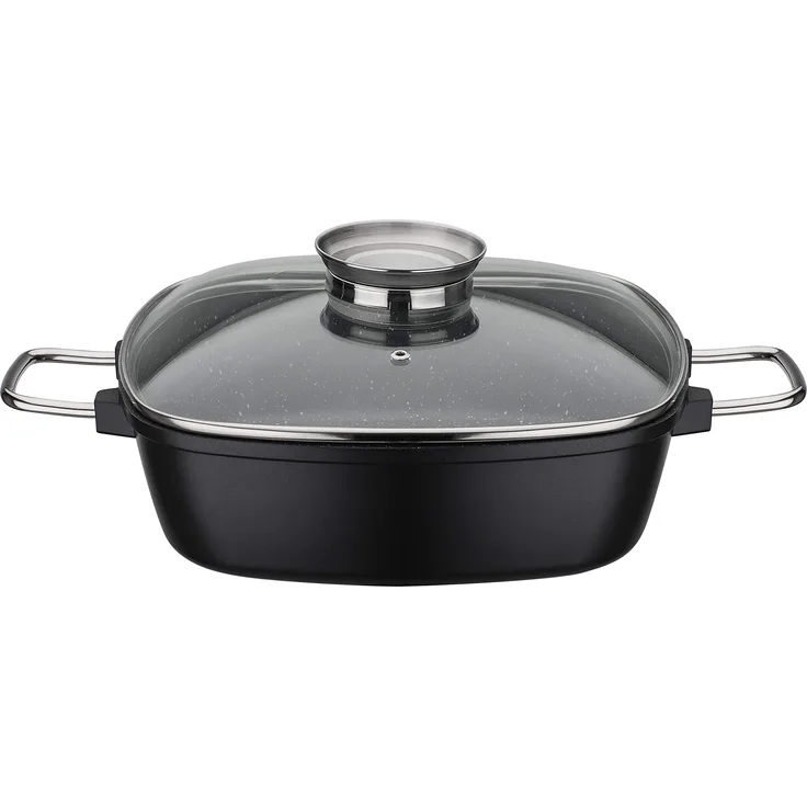 GSW 414579 Viereckbräter Gourmet Granit 28x28cm, Aluminium, Glas, schwarz