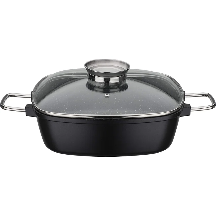 GSW 414579 Viereckbräter Gourmet Granit 28x28cm, Aluminium, Glas, schwarz