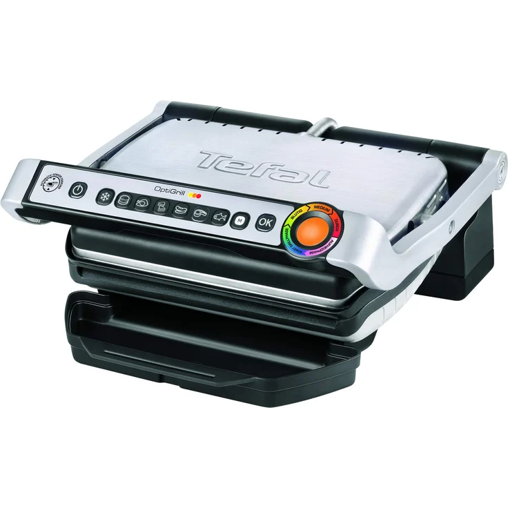 Tefal GC705D OptiGrill intelligenter Kontaktgrill, 6 automatische Programme, passt Temperatur und Grillzyklus ans Grillgut an, antihaftbeschichtete Platten, silber – Bild 1