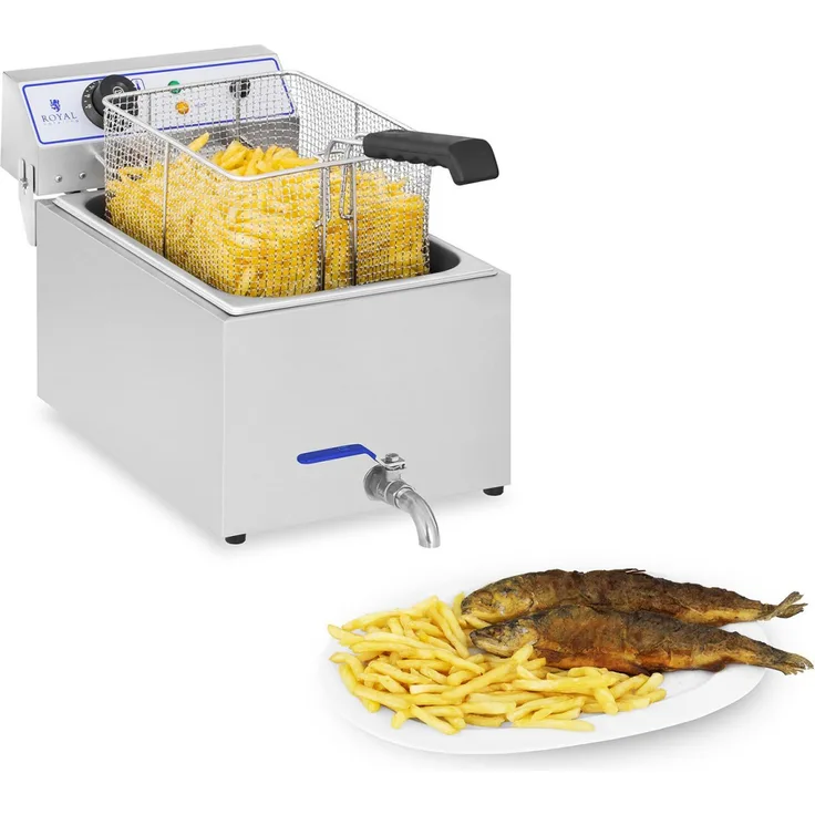 Royal Catering RF 15E Elektro Fritteuse, Edelstahl, 17 Liter Fassungsvermögen, mit Fett, 3000 Watt, weiß