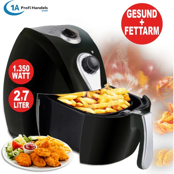 AMUR 7-HH2016V Heißluftfritteuse, ohne Öl, 1350 Watt, 2,7 Liter Fassungsvermögen, schwarz