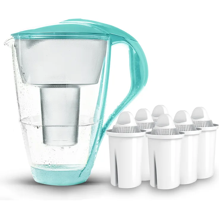PearlCo Glas-Wasserfilter - Halbjahres-Paket inkl. 6 classic Filterkartuschen (mint)