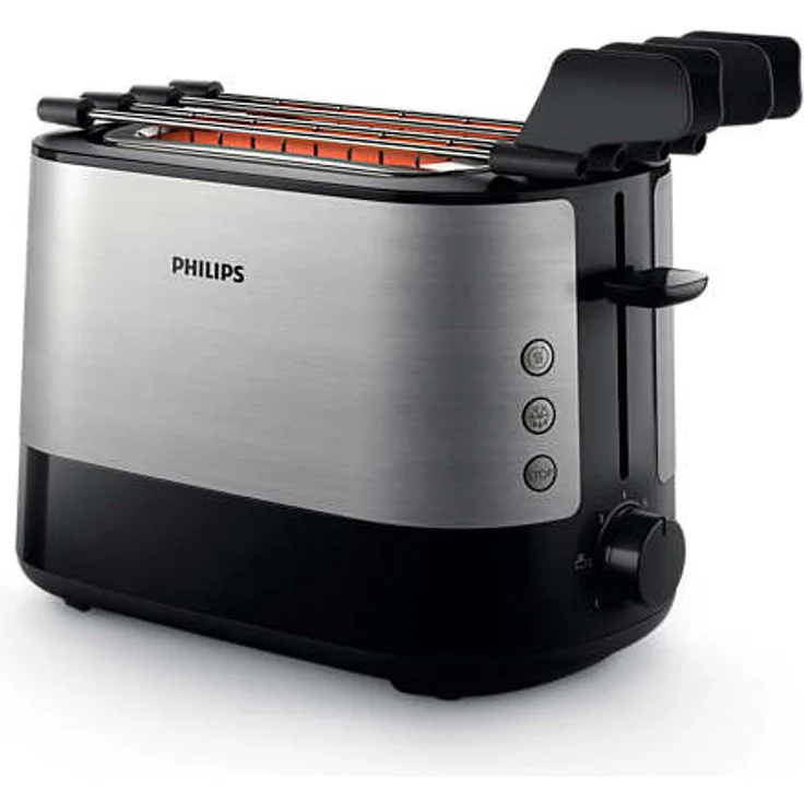 Philips HD2639-90 ? Toaster (730 W, extra großer Schlitz, Zubehör für Sandwichs), Schwarz und Silber – Bild 1