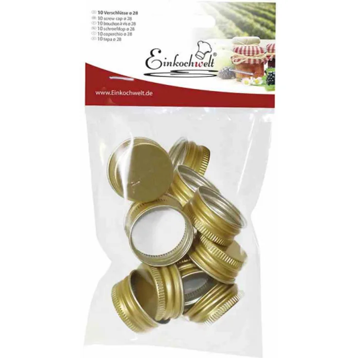 Einkochwelt 10er Beutel 28 mm PP-Verschraubungen gold