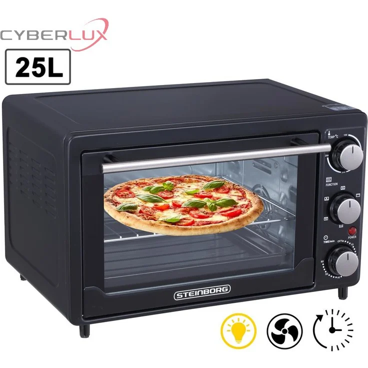 Steinborg Mini-Backofen 25 Liter mit Umluft 1600W in schwarz – Bild 2