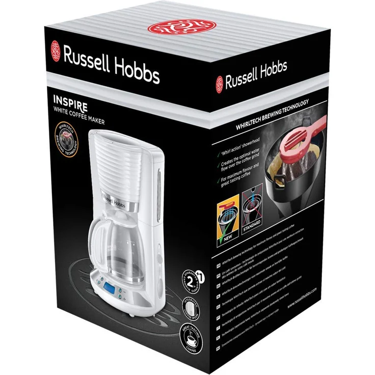 Russell Hobbs Digitale Kaffeemaschine Inspire weiss, programmierbarer Timer, 1,25l Glaskanne, bis 10 Tassen, Warmhalteplatte, Abschaltautomatik, 1100W, Filterkaffeemaschine 24390-56 – Bild 2