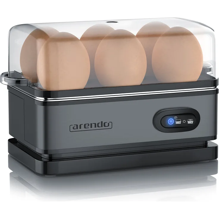 Arendo Eierkocher Sixcook Edelstahl mit Warmhaltefunktion - Kipp-Funktionsschalter mit Indikationsleuchte - frei wählbarer Härtegrad - rostfreier gebürsteter Edelstahl - BPA-frei - in Cool Grey