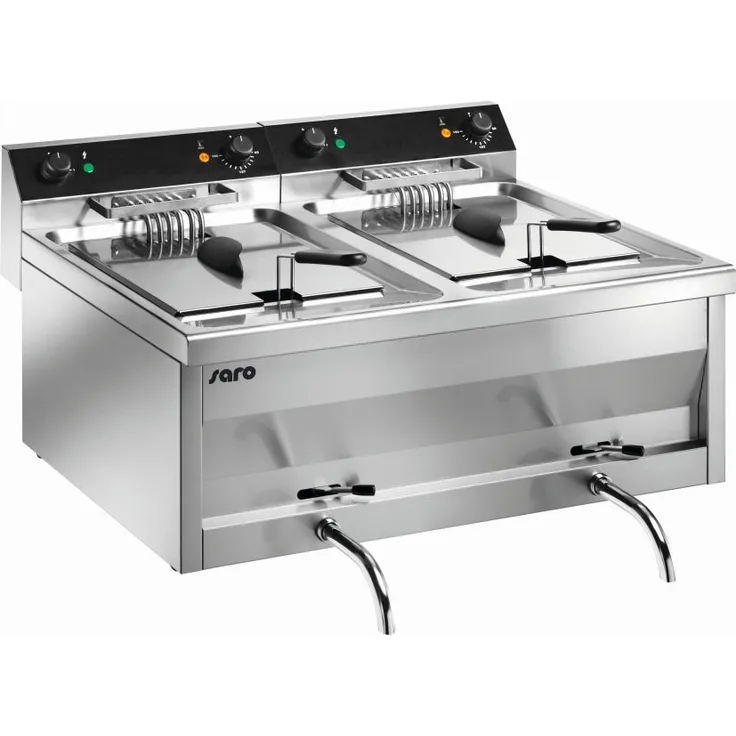 Saro Fritteuse Tischmodell GASTROLINE 9+9V, mit Fett, 12.000 Watt, 2x 9 Liter Fassungsvermögen, silber, Edelstahl