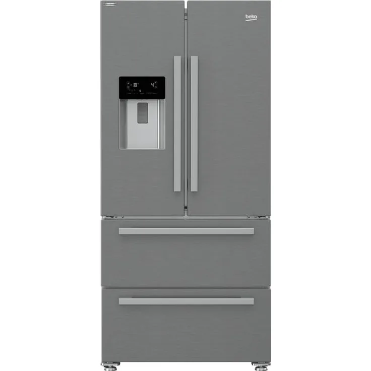 Beko GNE60530DXN French-Door-Kühlschrank, freistehend, silber, NoFrost, Schnellgefrieren, Wasser- und Eiswürfelspender, Festwasseranschluss, Breite 84 cm, Energieklasse F