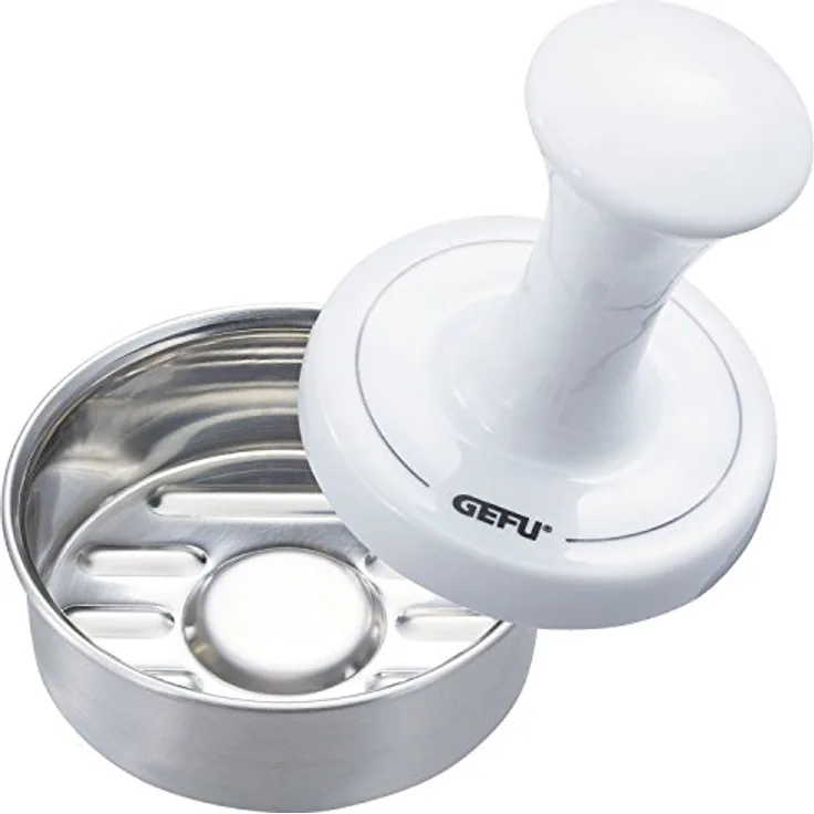 GEFU Party Burgerpresse SPARK 15400, Hamburger-Presse Edelstahl klein Ø 7,8 cm 60 g Patties, Gemüseburger, Patty Maker