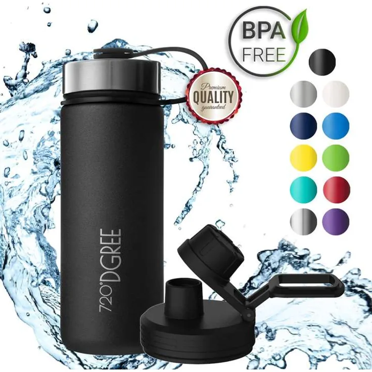 Trinkflasche Doppelwandig Edelstahl 710ml Isolierflasche m. Gratis Sportdeckel 720 DGREE noLimit onyx black