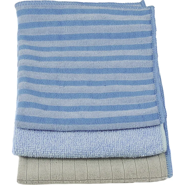 Unger Mikrofasertücher, 30,5 x 30,5 cm, 3 Stück Sortimentpackung 12 x 12 Blau, Blau gestreift, Beige
