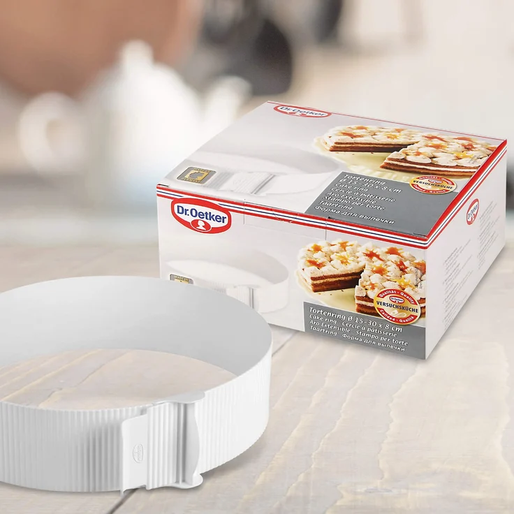 Dr. Oetker Tortenring Ø15-30cm, Küchenhelfer aus Kunststoff, stufenlos verstellbar, perfekt geeignet für Schichttorten, einfaches und bequemes Entfernen, (Farbe: weiß), Menge: 1 – Bild 3