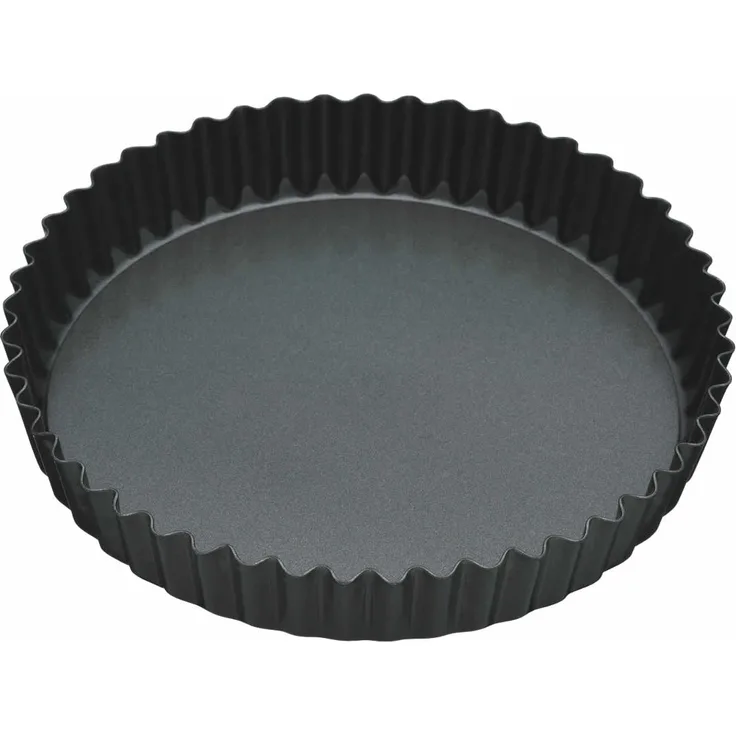 Kitchen Craft Antihaft-Tortenbodenform-Quicheform mit gewelltem Rand und losem Boden, Stahl, Schwarz, 23 x 23 x 3.7 cm