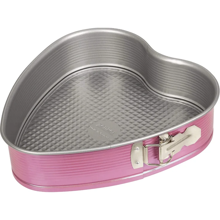 Zenker creative studio Herzspringform, Backform mit Flachboden, herzförmige Kuchenform mit Antihaftbeschichtung, kreatives Backen (Farbe: rosa, silber), Menge: 1 Stück – Bild 2