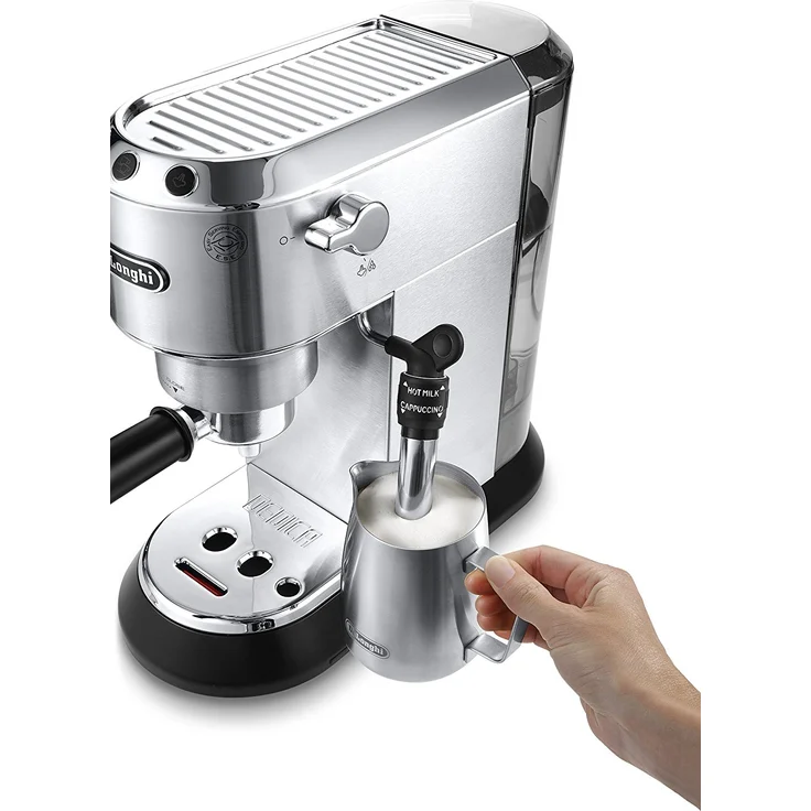 De'Longhi Dedica Style EC 685.M Espresso Siebträgermaschine, Espressomaschine mit Professioneller Milchschaumdüse, nur 15 cm breit, 1 Liter Wassertank, Vollmetallgehäuse, E.S.E Pads geeignet, silber – Bild 4