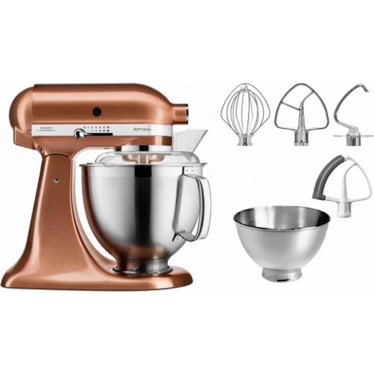 KitchenAid 5KSM185 Paket 1 Artisan, 300W, 4,8L und 3L Schüssel, inkl. Flexirührer, crème, Serie: 5KSM185