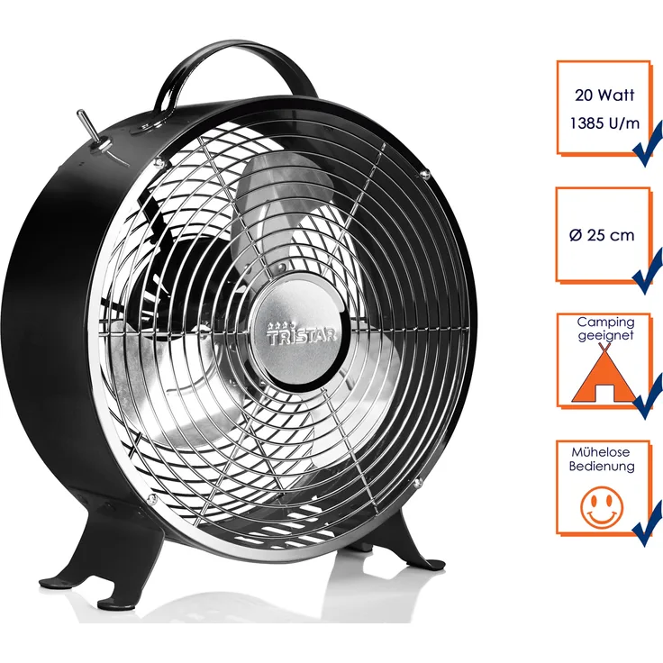 Tristar VE-5966 Retro Tischventilator – 25 cm – Schwarz