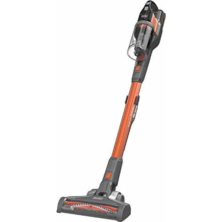 Black+Decker BHFEV182C-QW, 4in1 Stielsager (18V, 2.0Ah, beutelloser Boden-& Handstaubsauger mit Elektrobürste, kabellos, inkl. Fugendüste, Akku, Ladegerät & Wandhalterung), Titanium-Orange, 36 W – Bild 1
