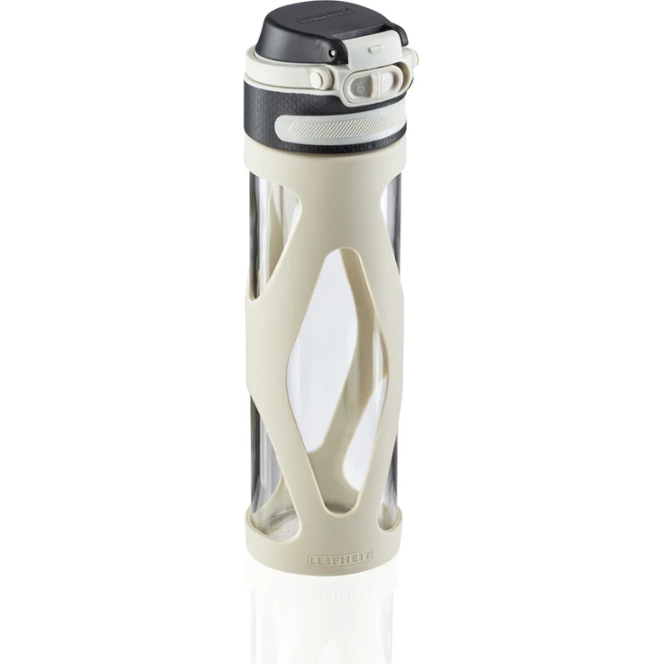 Leifheit Glasflasche Flip 600ml, 100% dichte Sportflasche, praktisches Öffnen mit einer Hand, Trinkflasche mit Filter für Fruchteinsatz, Wasserflasche, BPA frei, stoßfest, silber: Tests, Infos & Preisvergleich