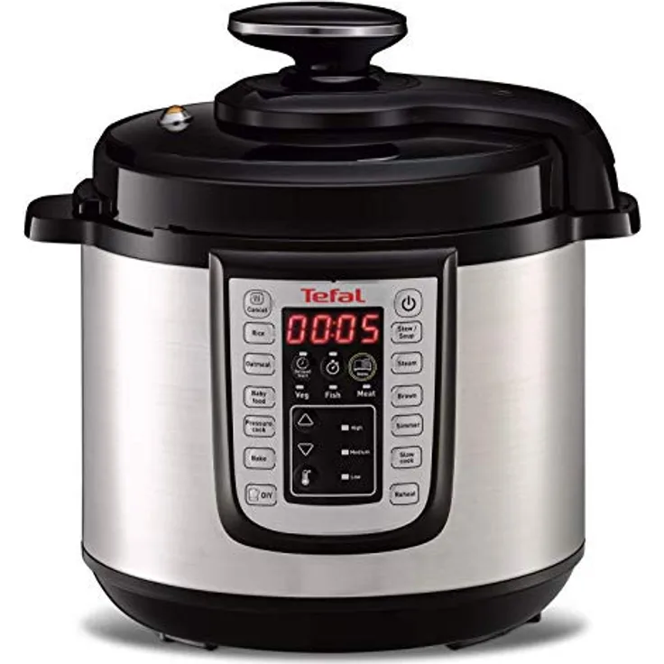 Tefal Fast&Delicious Multikocher, 1200 Watt, 25 Programme, 6 Liter Fassungsvermögen, Display, Warmhalten, Kochen, Timer, silber, Edelstahl