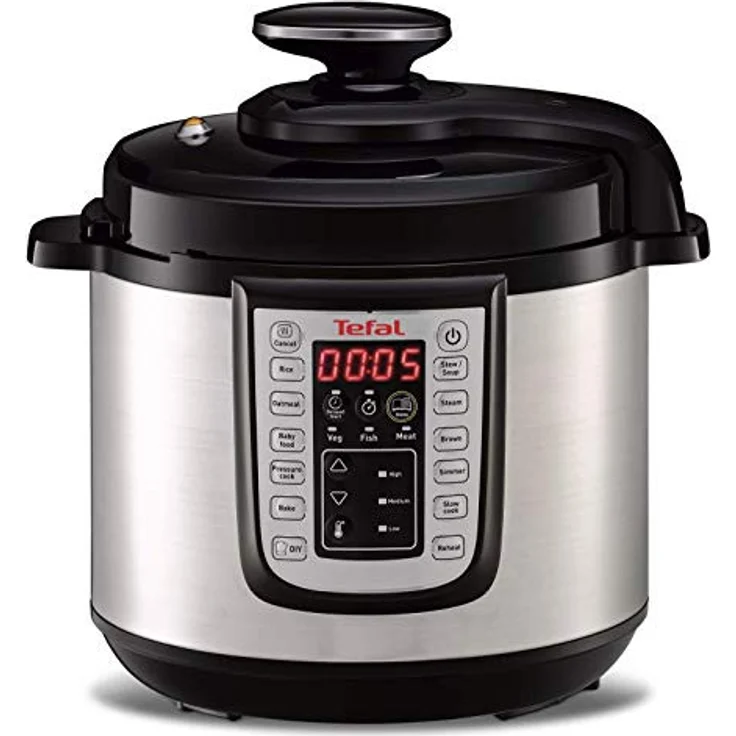 Tefal Fast&Delicious Multikocher, 1200 Watt, 25 Programme, 6 Liter Fassungsvermögen, Display, Warmhalten, Kochen, Timer, silber, Edelstahl – Bild 1
