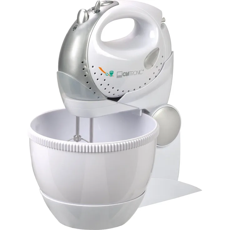 Clatronic 2in1 Handmixer-Set HMS 2739 mit Mixstab, Edelstahlquirle & -knethaken, 5 Geschwindigkeitsstufen, Zubehörteile spülmaschinengeeignet, 250 Watt, weiß
