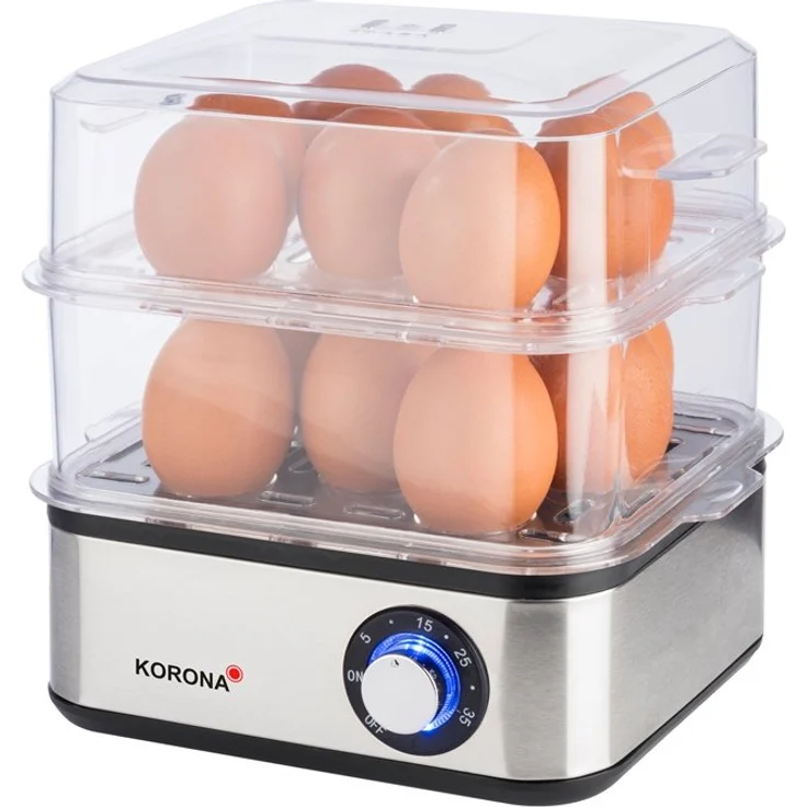 Korona 25303 Edelstahl Mini Dampfgarer und Eierkocher, Kleiner Dämpfer für Gemüse, Profi Kocher für bis zu 16 Eier – Bild 1
